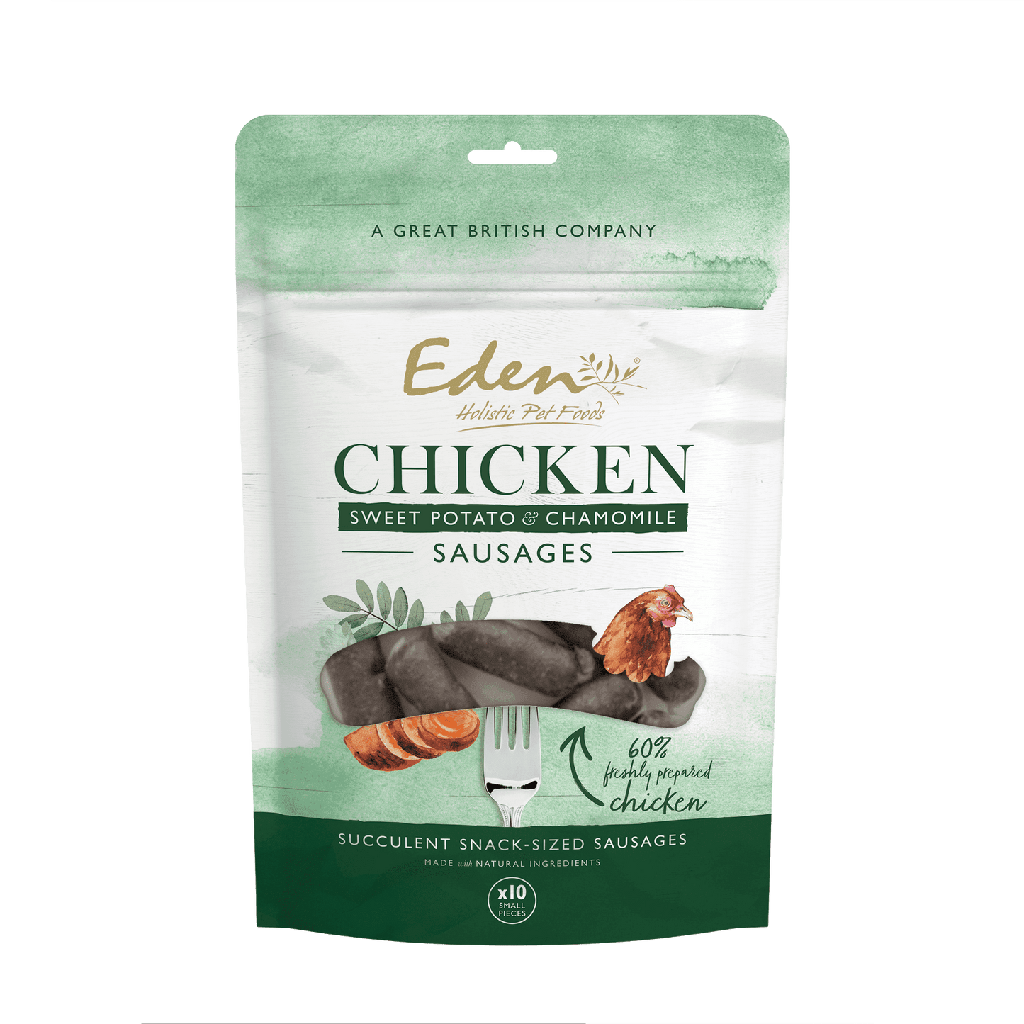 Eden Dog Treats: Sausages Chicken, Sweet Potato & Chamomile 10pk