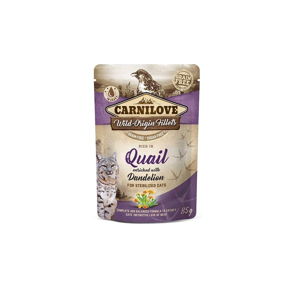 Carnilove Wet Cat Food: Pouch Adult Quail with Dandelion 85g – My