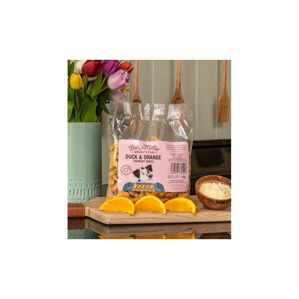 Betty Miller Dog Treats: Grain Free Duck & Orange Bones 400g
