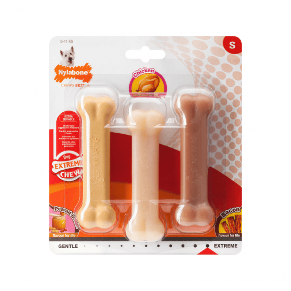 Nylabone Peanut Butter/ Chicken/ Bacon Extreme Triple Pack Small