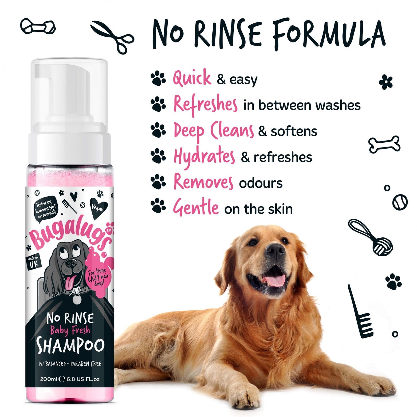 Bugalugs No Rinse Dog Shampoo Baby Fresh 200ml