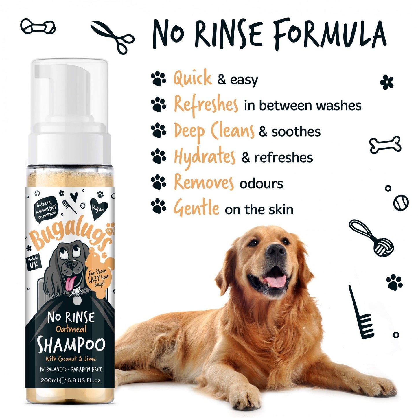 Bugalugs No Rinse Dog Shampoo Oatmeal 200ml