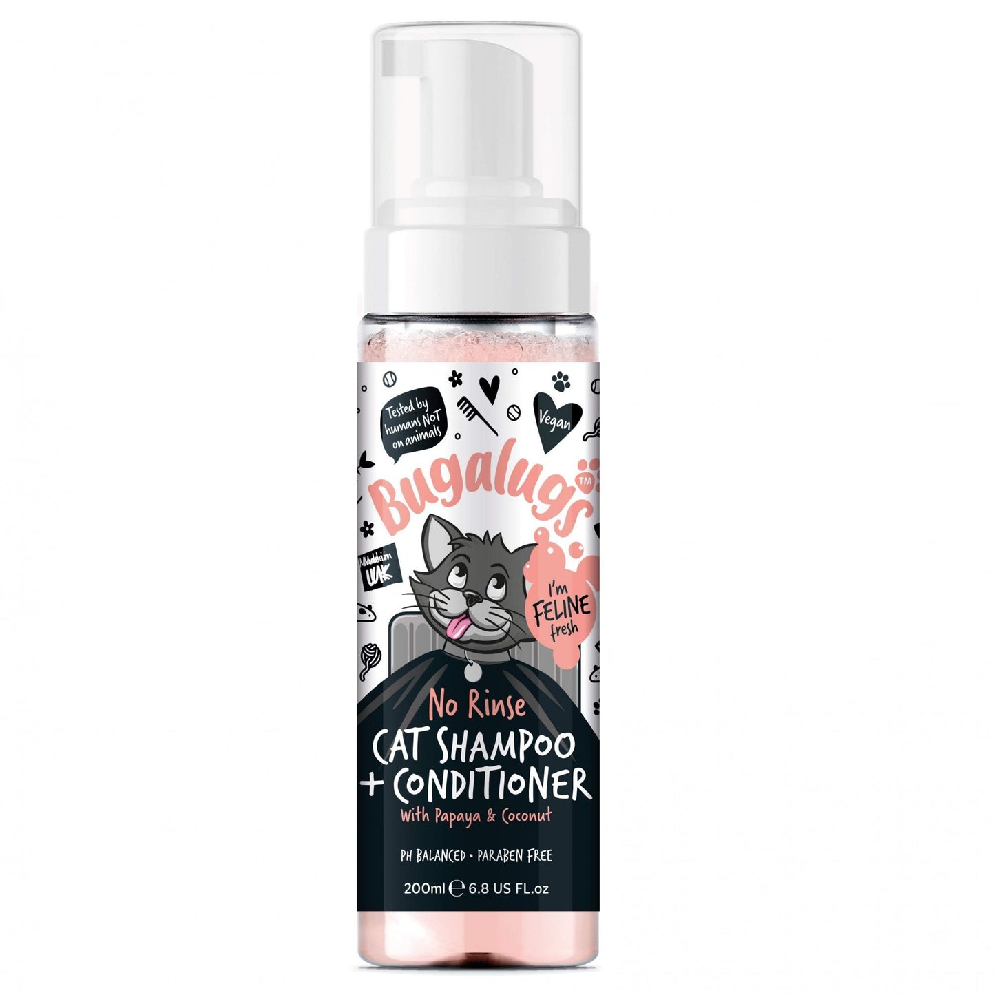 Bugalugs No Rinse Cat Shampoo & Conditioner Papaya & Coconut 200ml
