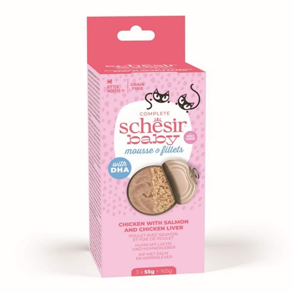 Schesir Baby Wet Cat Food: Kitten Mousse & Fillets Chicken with Salmon 3x55g