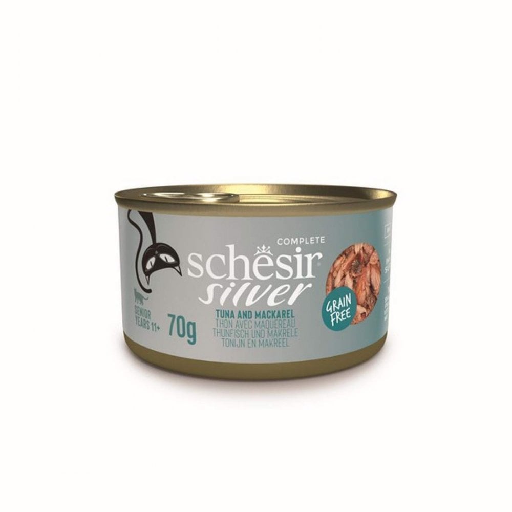 Schesir Silver Wet Cat Food: Senior Tuna & Mackerel in Broth 70g