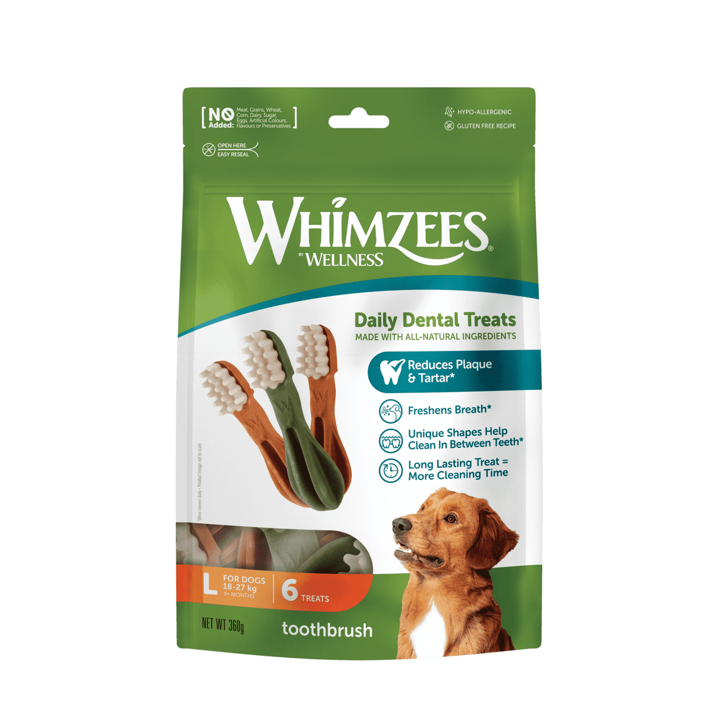 Whimzees Dog Treats: Toothbrush Large 6pk