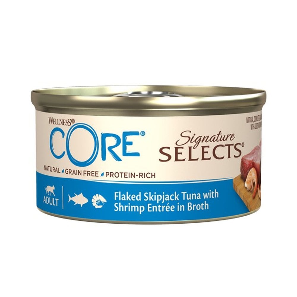 Wellness CORE Wet Cat Food: Tins Signature Selects Adult Tuna with Shrimp in Broth 79g