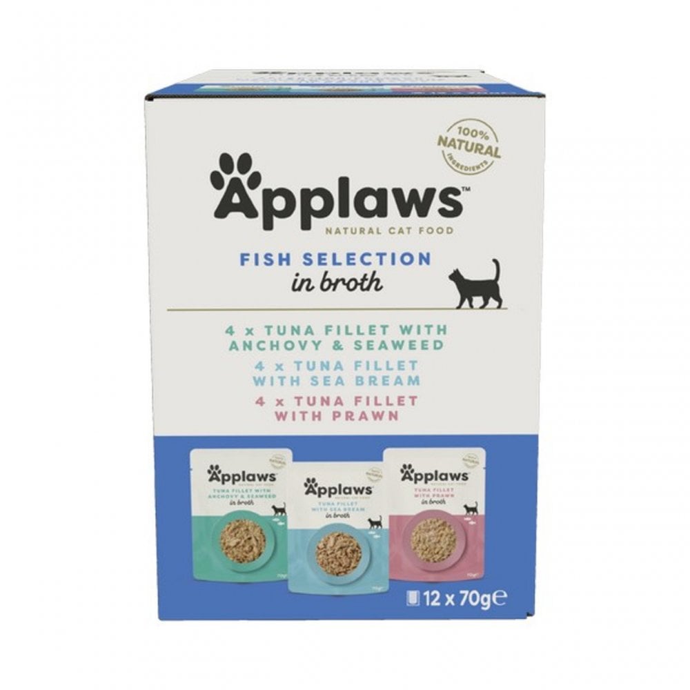 Applaws Wet Cat Food: Pouch Fish Selection MultiPack in Broth 12x70g