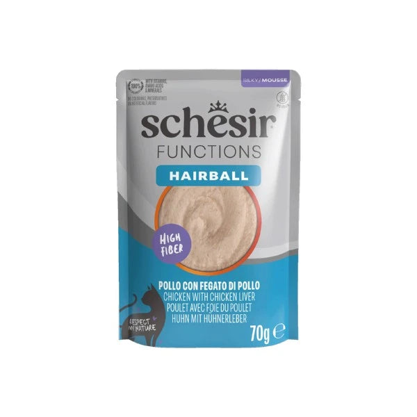 Schesir Wet Cat Food: Functions Hairball Chicken with Chicken Liver Mousse 70g