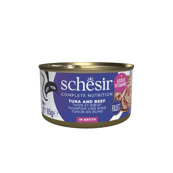 Schesir Wet Cat Food: Complete Tuna with Beef in Broth 85g