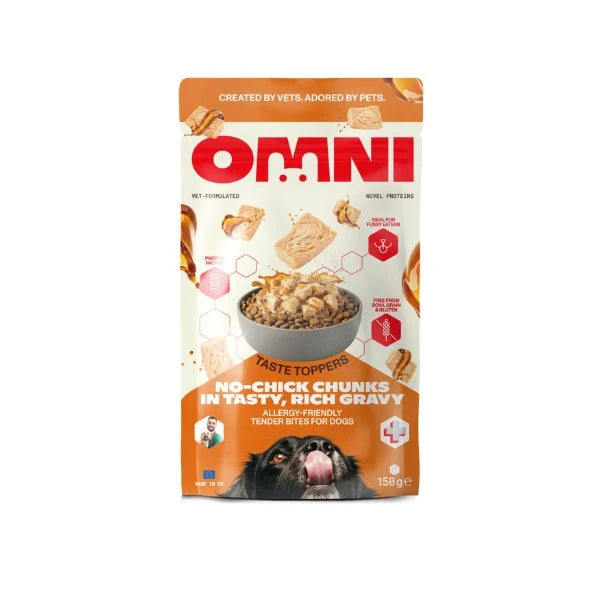 Omni Wet Dog Food: No-Chick Chunks in Gravy Topper 150g