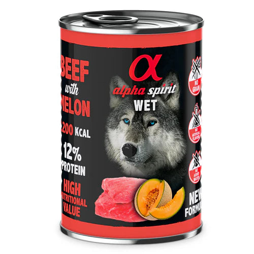 Alpha Spirit Wet Dog Food: Tin Beef with Melon 400g