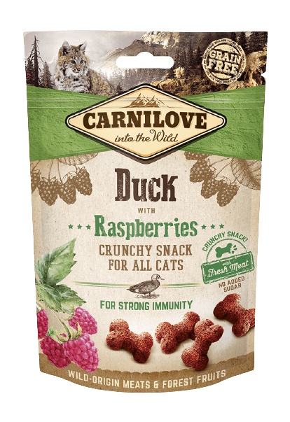 Carnilove Cat Treats: Crunchy Duck with Raspberries 50g