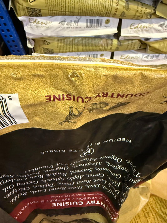 Eden Working Dog Food: 80/20 Country Cuisine Medium Kibble 15kg (Damaged Bag)
