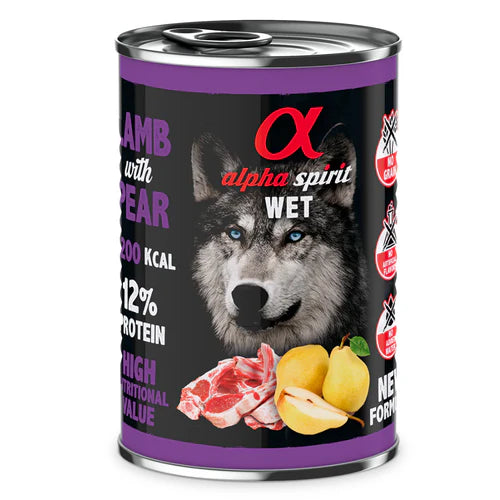 Alpha Spirit Wet Dog Food: Tin Lamb with Pear 400g