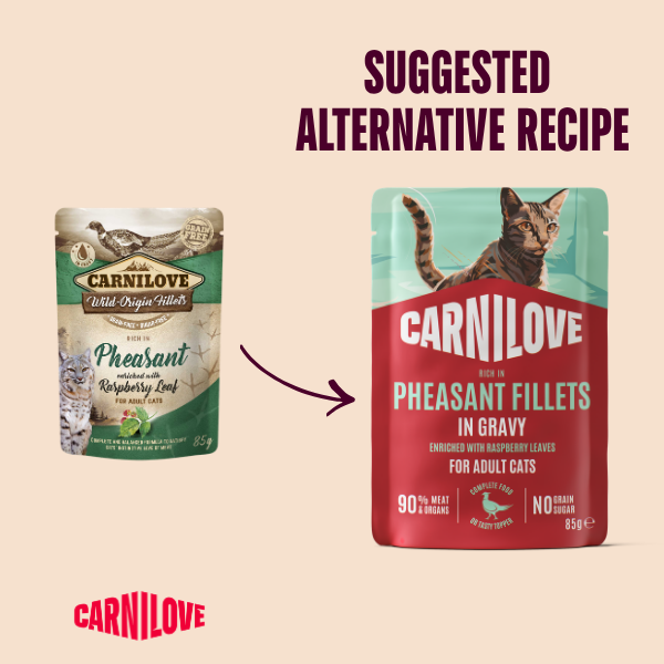 Carnilove Wet Cat Food: Pouch Adult Pheasant with Raspberry in Gravy 85g