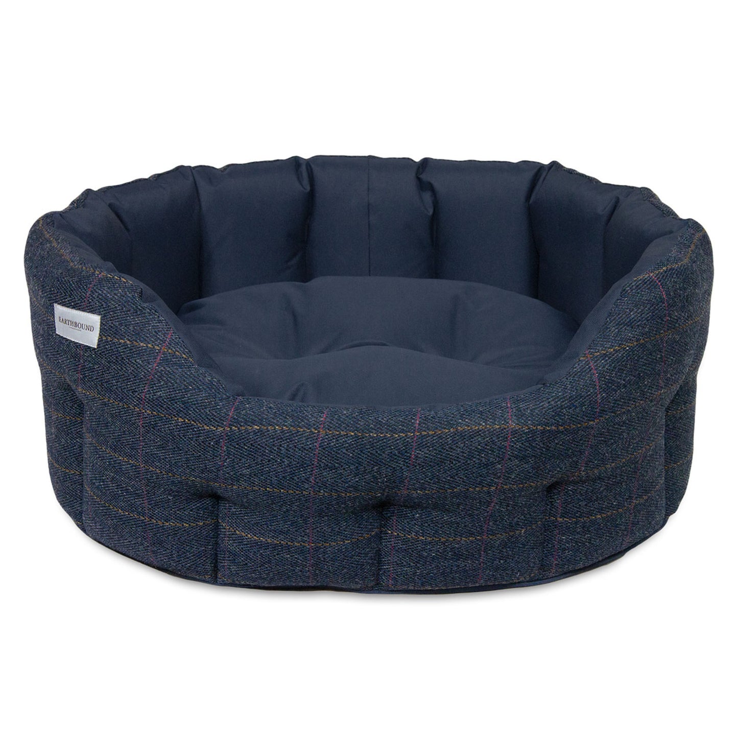 Earthbound Round Traditional Tweed & Waterproof Bed Midnight Blue