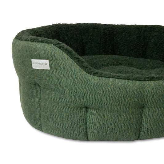 Earthbound Round Modern Tweed Sherpa Bed Pine Green