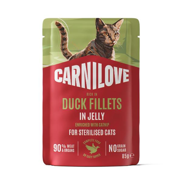 Carnilove Wet Cat Food: Pouch Adult Duck with Catnip in Jelly 85g