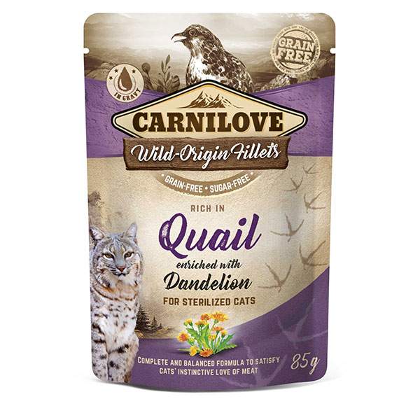 Carnilove Wet Cat Food: Pouch Adult Quail with Dandelion 85g