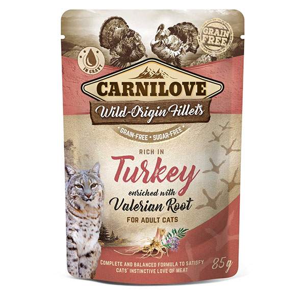 Carnilove Wet Cat Food: Pouch Adult Turkey with Valerian 85g