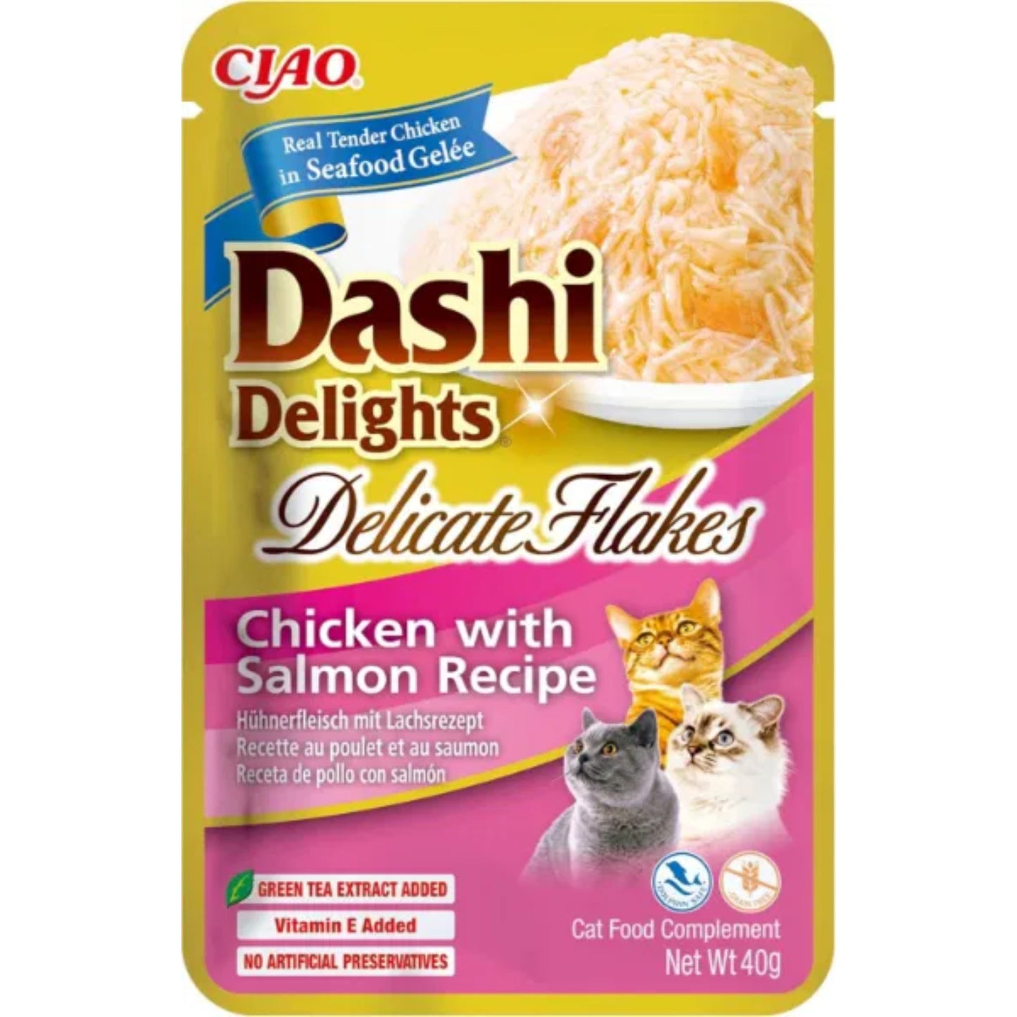 CIAO Cat Dashi Delights Delicate Flakes Chicken with Salmon Recipe 40g