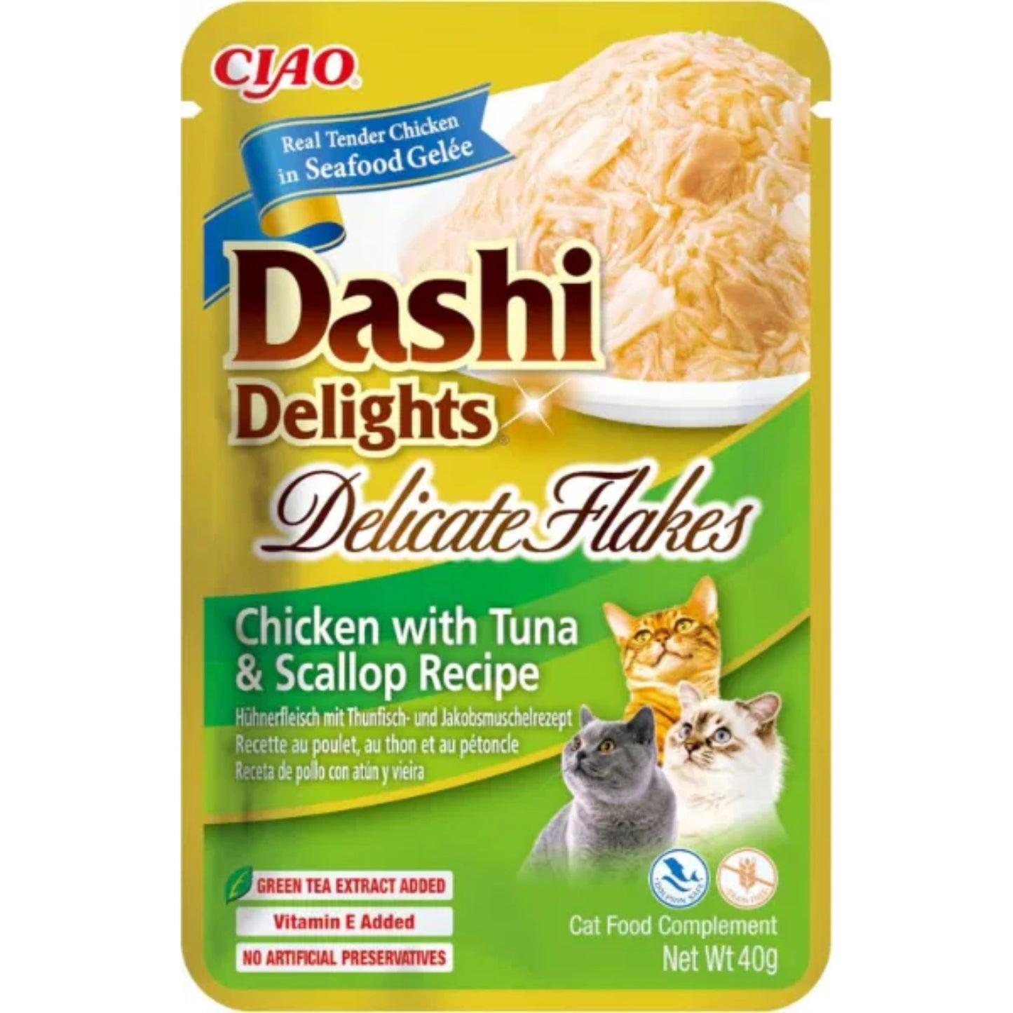 CIAO Cat Dashi Delights Delicate Flakes Chicken with Tuna & Scallop Recipe 40g