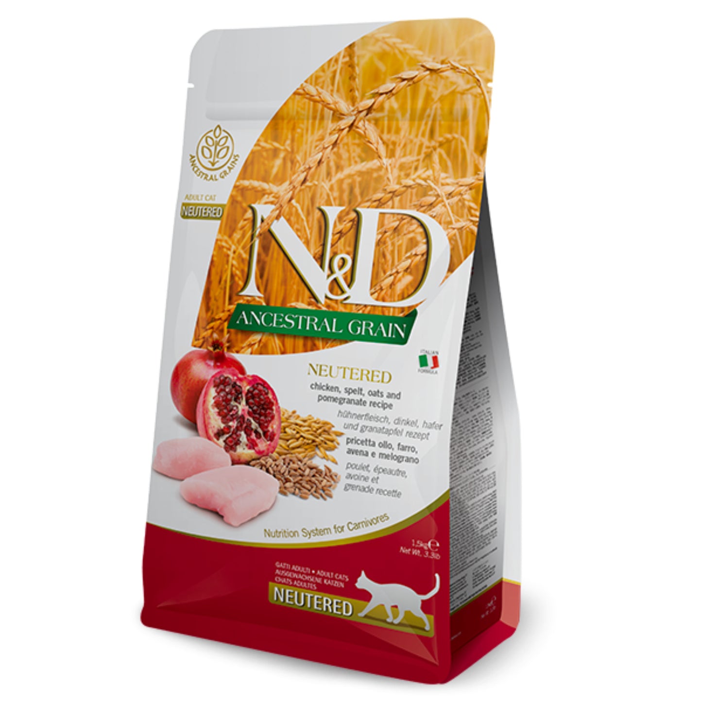Natural & Delicious Cat Food: Ancestral Grain Neutered Adult Chicken, Oats & Pomegranate 5kg