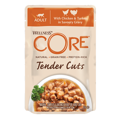 Wellness CORE Wet Cat Food: Tender Cuts Adult Chicken & Turkey in Savoury Gravy 85g