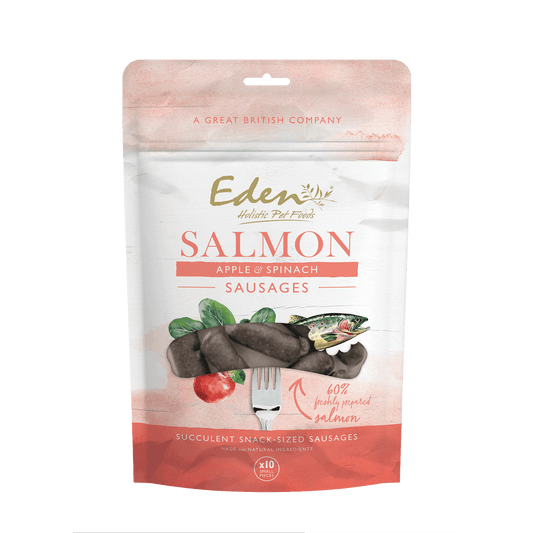 Eden Dog Treats: Sausages Salmon, Apple & Spinach 10pk