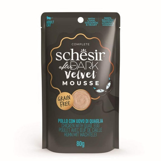 Schesir After Dark Wet Cat Food: Adult Chicken with Quail Egg Velvet Mousse 80g