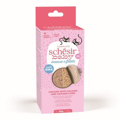 Schesir Baby Wet Cat Food: Kitten Mousse & Fillets Chicken with Salmon 3x55g