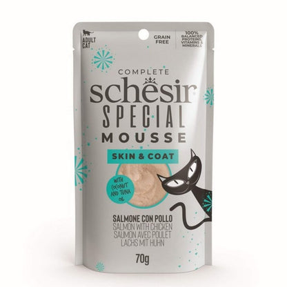 Schesir Special Wet Cat Food: Adult Skin & Coat Salmon with Chicken Mousse 70g