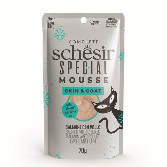 Schesir Special Wet Cat Food: Adult Skin & Coat Salmon with Chicken Mousse 70g