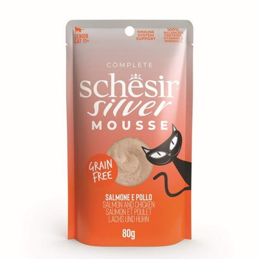 Schesir Silver Wet Cat Food: Senior Salmon & Chicken Mousse 80g