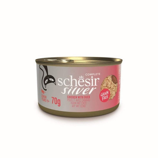 Schesir Silver Wet Cat Food: Senior Chicken & Duck in Broth 70g