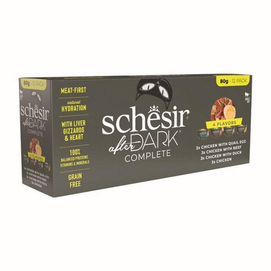 Schesir After Dark Wet Cat Food: Adult MultiPack in Broth 12x80g