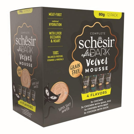 Schesir After Dark Wet Cat Food: Adult MultiPack in Velvet Mousse 12x80g