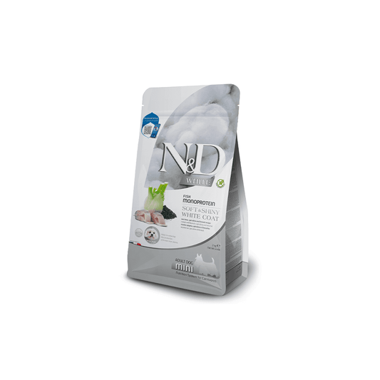 Natural & Delicious White Dog Food: Adult Mini Sea Bass & Spirulina 2kg