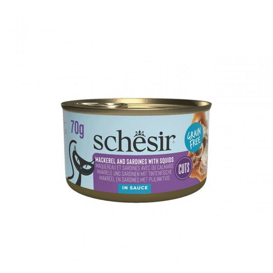 Schesir Wet Cat Food: Can Mackerel & Sardines with Squid in Sauce 70g