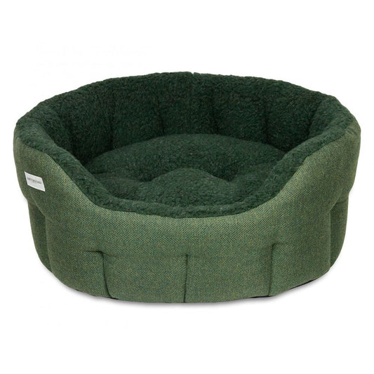 Earthbound Round Modern Tweed Sherpa Bed Pine Green