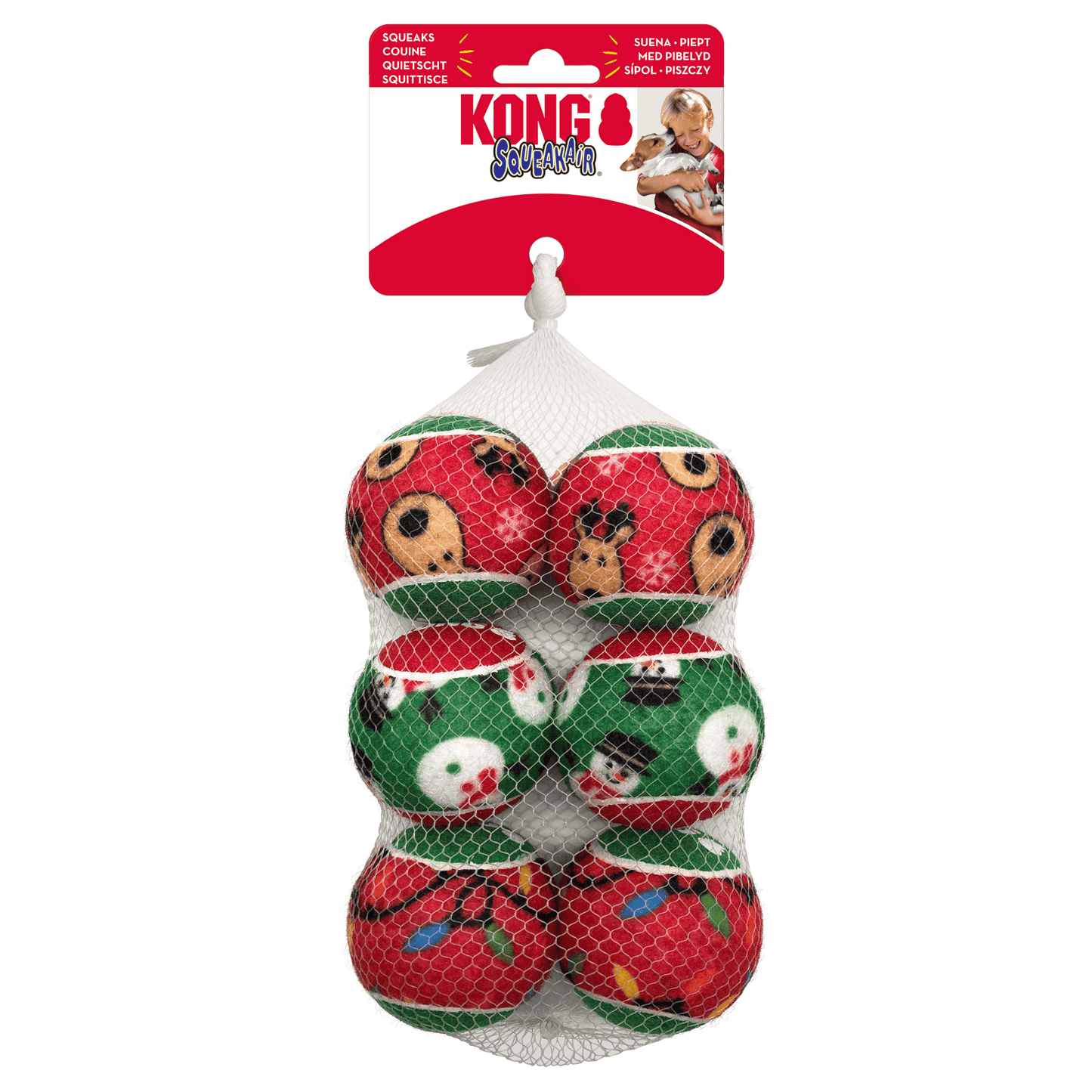 KONG Holiday SqueakAir Balls Green/ Red Medium 6pk
