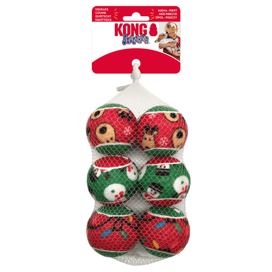KONG Holiday SqueakAir Balls Green/ Red Medium 6pk