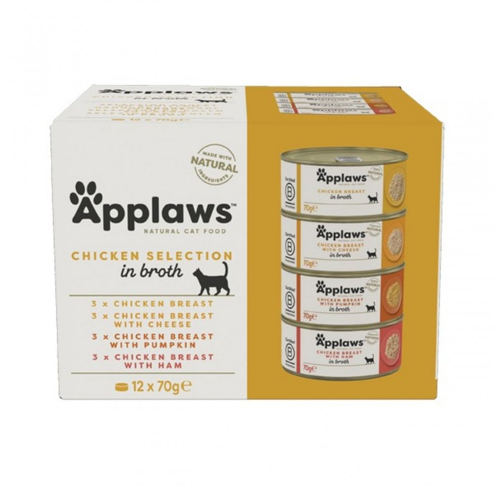 Applaws Wet Cat Food: Can Chicken Selection MultiPack in Broth 12x70g