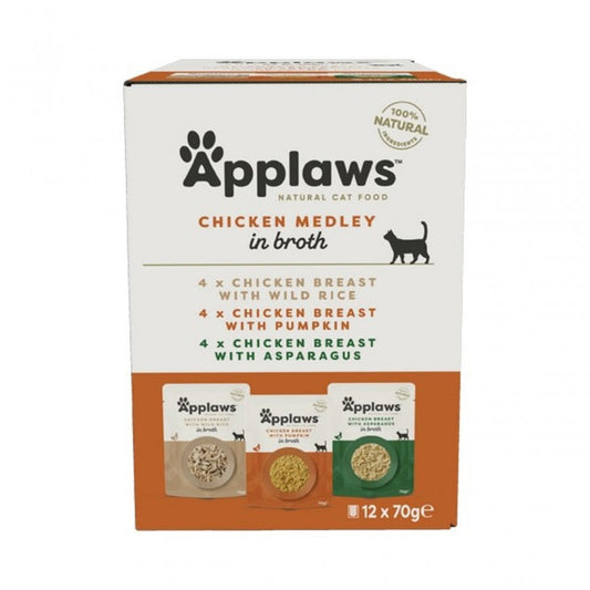 Applaws Wet Cat Food: Pouch Chicken Medley MultiPack in Broth 12x70g