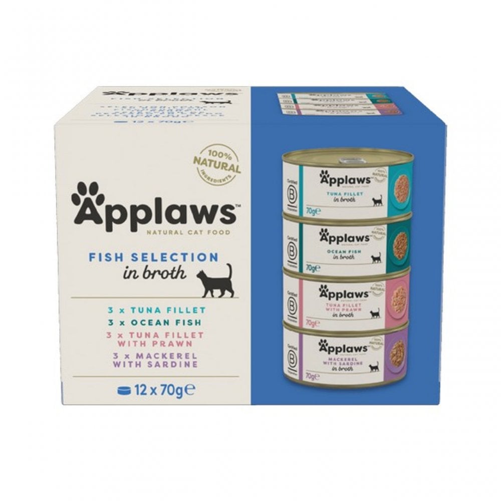 Applaws Wet Cat Food: Can Fish Selection MultiPack in Broth 12x70g
