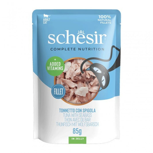 Schesir Wet Cat Food: Pouch Adult Tuna with Seabass in Jelly 85g
