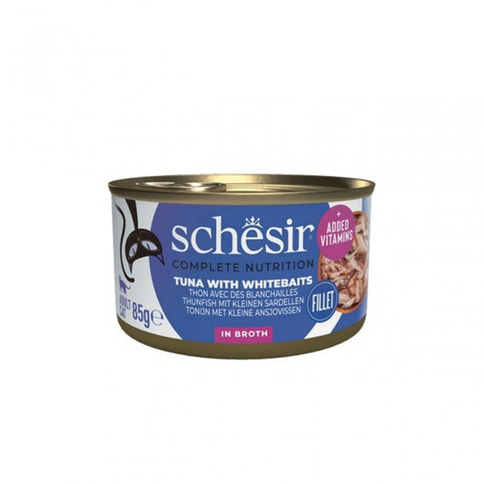Schesir Wet Cat Food: Can Adult Tuna with Whitebaits in Broth 85g