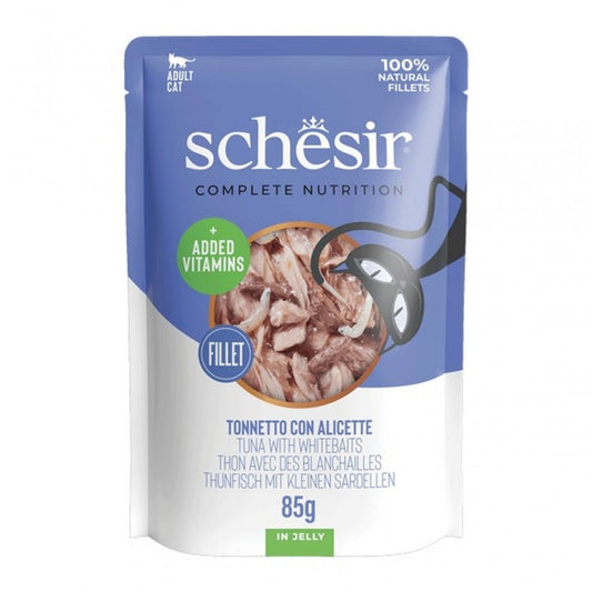 Schesir Wet Cat Food: Pouch Adult Tuna with Whitebaits in Jelly 85g