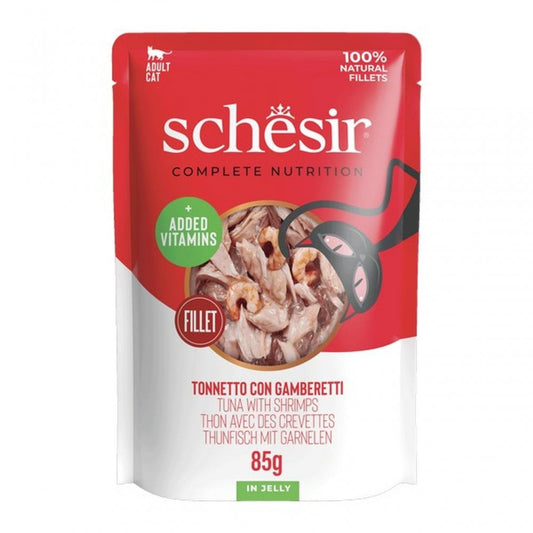 Schesir Wet Cat Food: Pouch Adult Tuna with Shrimps in Jelly 85g